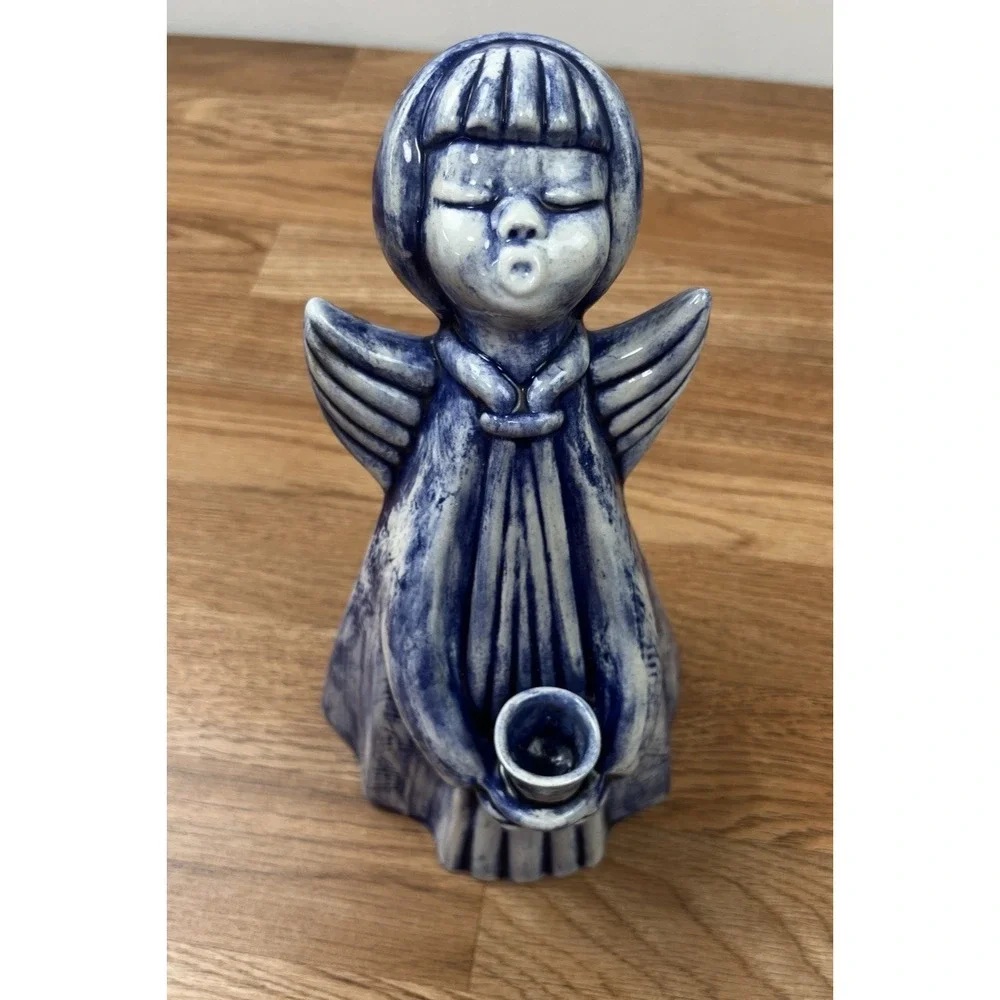 Vintage MCM 1966‎ Blue and White Glazed Ceramic Angel 9.5